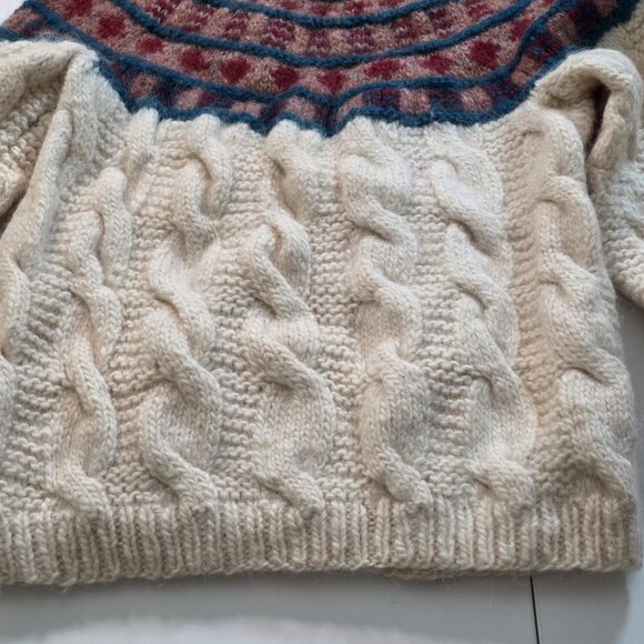 Unbranded Handknit Sweater Womens S/M Cream LS Fair Isle Cable Chunky Boho Cabin - Picture 9 of 13